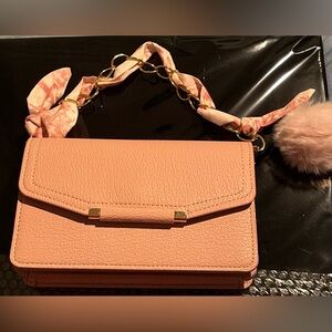 NWT 4pc Pink Vegan Leather Crossbody Hand Bag w/ Twilly, Charm and Wallet